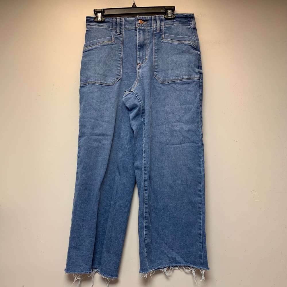 Sonoma Wide Leg Jeans Womens 10 Blue Excellent Raw Hem High Rise Patch Pocket